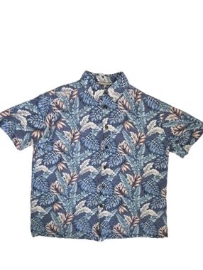 Island Republic Vintage Collection Mens 100% Silk Hawaiian Shirt Size M Blue